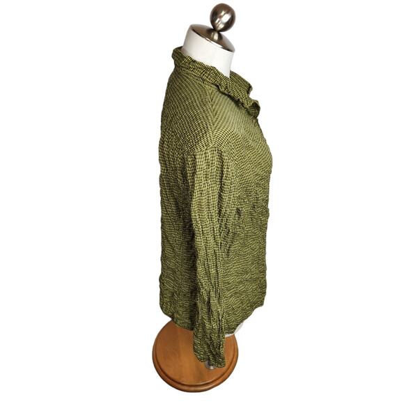 Cut Loose Womens Crinkle Collared Button Up Shirt Size Small Green Gingham Check - Picture 5 of 9